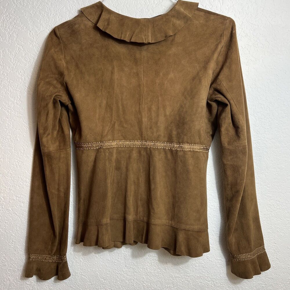 Express Y2K Ruffled Brown Genuine Suede Top Women's 5/6 - Picture 3 of 11